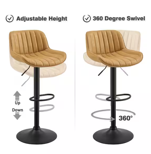 Art Leon Modern Gray Faux Leather Swivel Adjustable Height Bar Stools with Black Base Set of 2