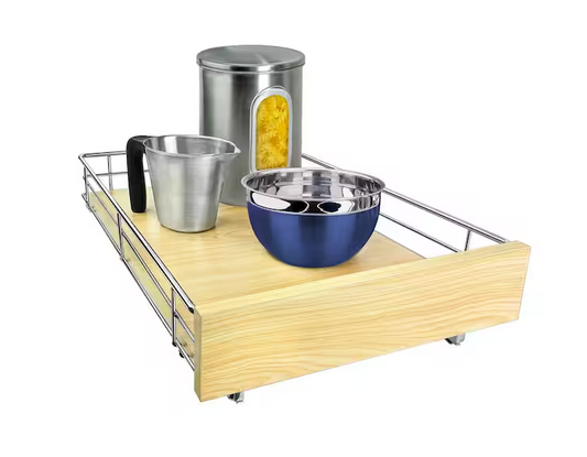 LYNK PROFESSIONAL Slide Out Wood Cabinet Organizer - Pull Out Under Cabinet Sliding Shelf - 14 in. x 21 in. - Wood and Chrome