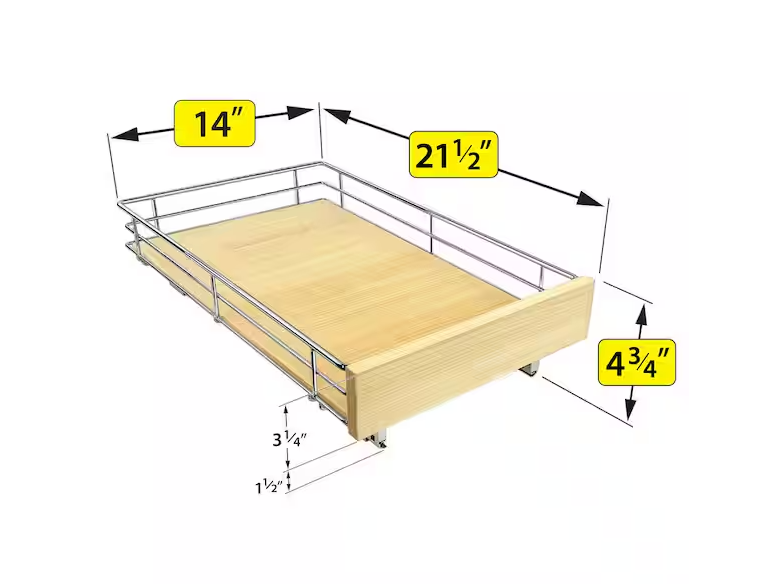 LYNK PROFESSIONAL Slide Out Wood Cabinet Organizer - Pull Out Under Cabinet Sliding Shelf - 14 in. x 21 in. - Wood and Chrome