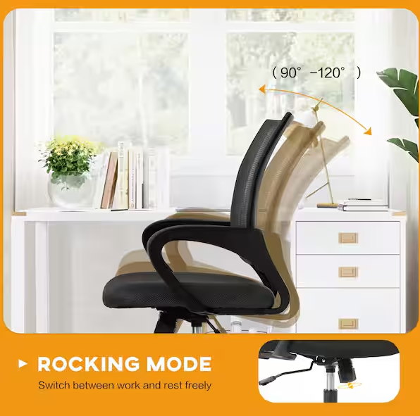 Furniture of America Henry Mesh Cushioned Ergonomic Desk Chair in Black With Non-Adjustable Arms