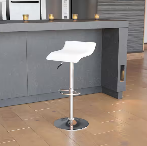 Flash Furniture Adjustable Height White Cushioned Bar Stool
