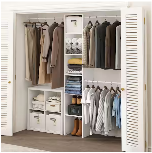 Furinno Fano 42 in. - 112 in. W White 3 Hanging Bars 5-Shelf Wood Closet System