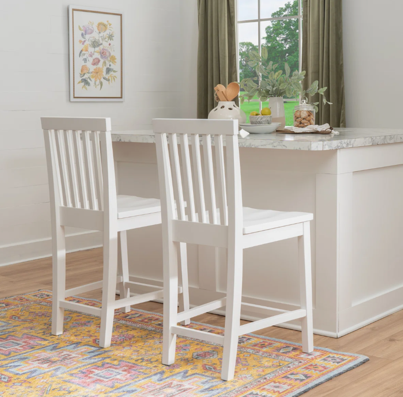 StyleWell 39 in. Cedarville White Wood (Set of 2) Counter Stools with Back
