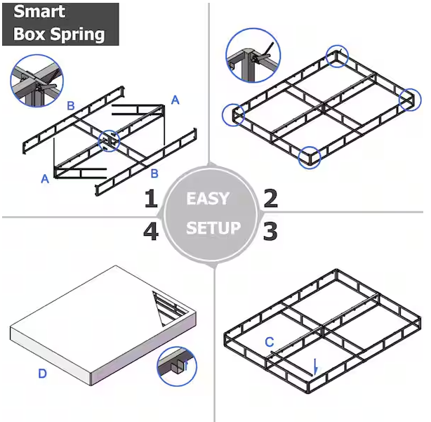Comasach 9 in. High Full Size Box Spring with Heavy Duty Metal Structure, Tool-Free Easy Assembly, Mattress Foundation
