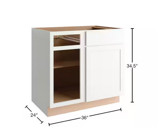 Hampton Bay Courtland 36 in. W x 24 in. D x 34.5 in. H Assembled Shaker Base Kitchen Cabinet in Polar White