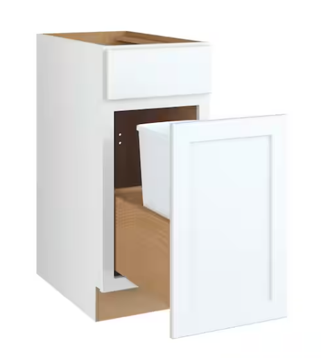 Hampton Bay Courtland 18 in. W x 24 in. D x 34.5 in. H Assembled Shaker Trash Can Kitchen Cabinet in Polar White