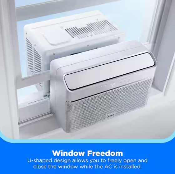 Midea 8,000 BTU U+ Smart Inverter Window AC Cools up to 350 sq. ft. w/ Remote, Sleep Mode, Timer, Wi-Fi, Energy Star in White