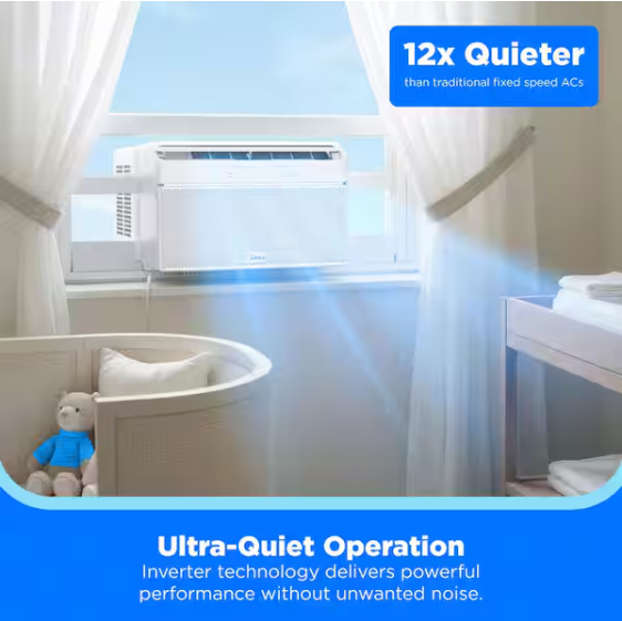 Midea 8,000 BTU U+ Smart Inverter Window AC Cools up to 350 sq. ft. w/ Remote, Sleep Mode, Timer, Wi-Fi, Energy Star in White