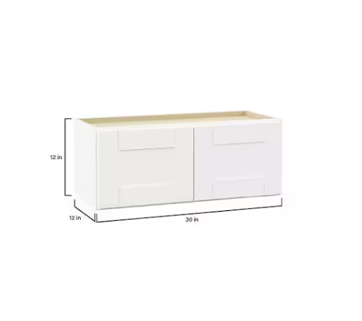 Hampton Bay Shaker 30 in. W x 12 in. D x 12 in. H Assembled Wall Bridge Kitchen Cabinet in Satin White