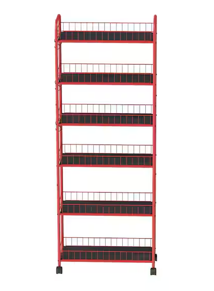 6-Tier Rolling Cart Gap Kitchen Slim Slide Out Storage Tower Rack with Wheels in Red