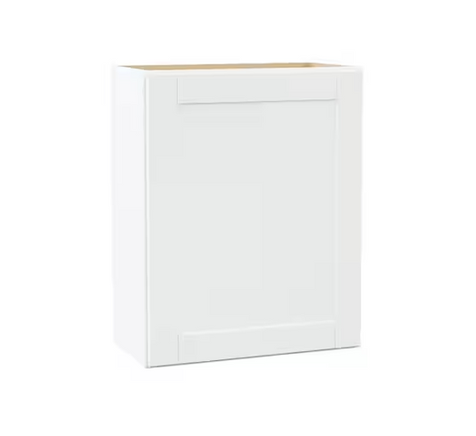 Hampton Bay Shaker 24 in. W x 12 in. D x 30 in. H Assembled Wall Kitchen Cabinet in Satin White