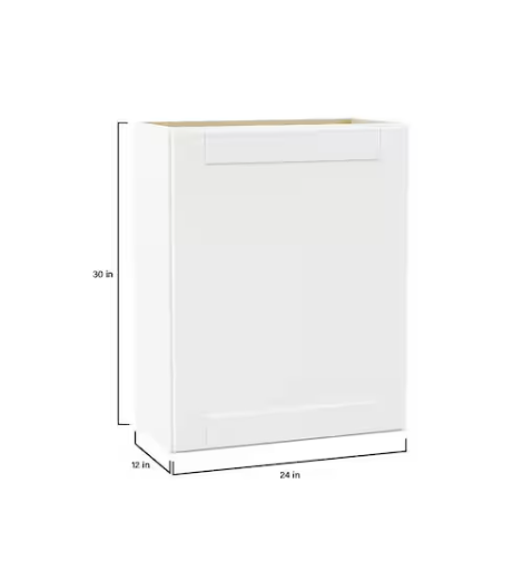 Hampton Bay Shaker 24 in. W x 12 in. D x 30 in. H Assembled Wall Kitchen Cabinet in Satin White