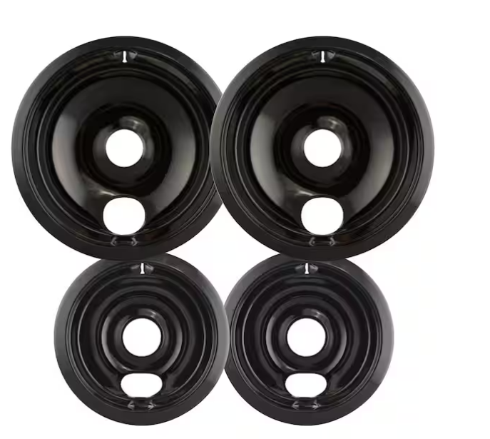 6 in. 2-Small and 8 in. 2-Large Drip Bowl in Black Porcelain (4-Pack)
