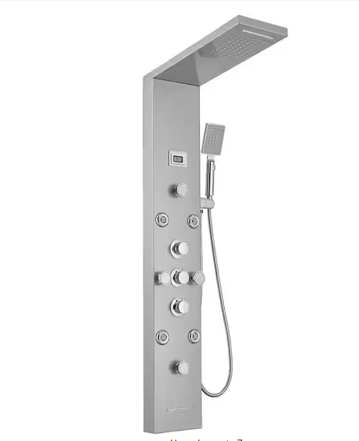 BWE 8-Jet Rainfall Shower Tower Shower Panel System with Rainfall Waterfall Shower Head and Shower Wand in chrome Nickel