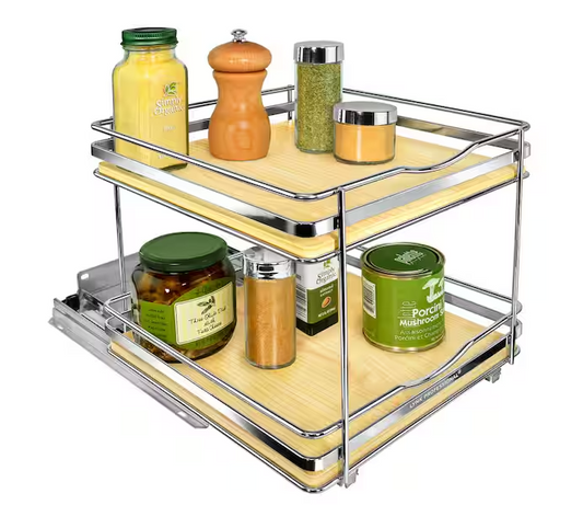 Elite Pull Out Spice Rack Organizer for Cabinet,10-1/4 in. Wide, Double, Wood-Chrome