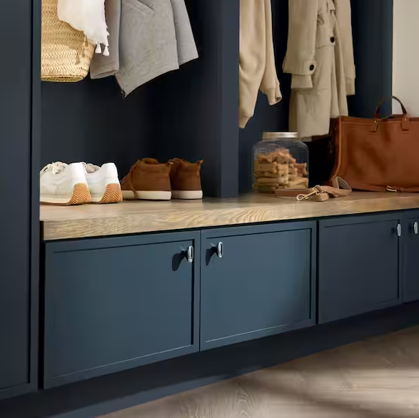 Hampton Bay Leyton 18 in. W x 24 in. D x 16.5 in. H Ready To Assemble Plywood Slim Shaker Drawer Bench Base Cabinet in Ink Blue