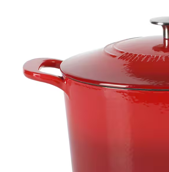 7 qt. Gatwick Enameled Cast Iron Dutch Oven in Red Ombre with SS, Knob Lid, 1-Set
