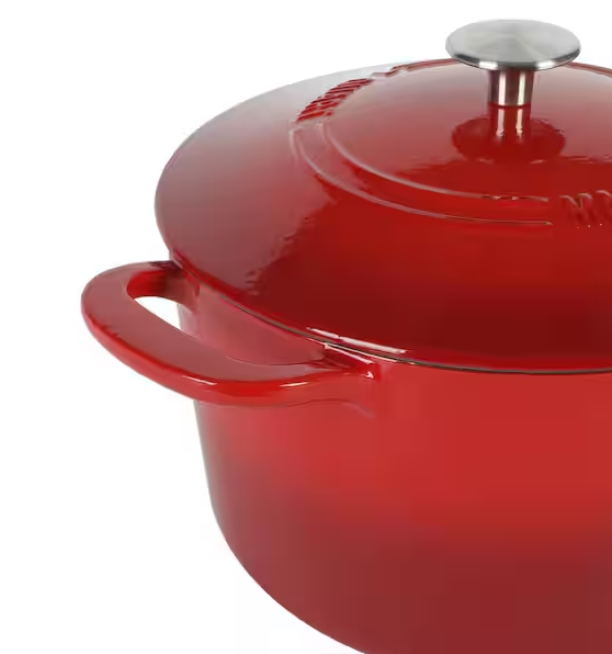 7 qt. Gatwick Enameled Cast Iron Dutch Oven in Red Ombre with SS, Knob Lid, 1-Set