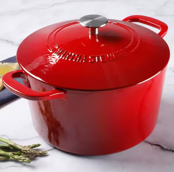 7 qt. Gatwick Enameled Cast Iron Dutch Oven in Red Ombre with SS, Knob Lid, 1-Set