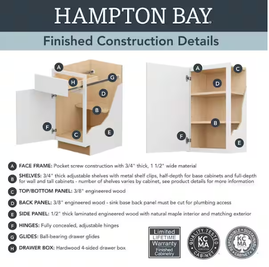 Hampton Bay Shaker 27 in. W x 24 in. D x 34.5 in. H Assembled Base Kitchen Cabinet in Satin White