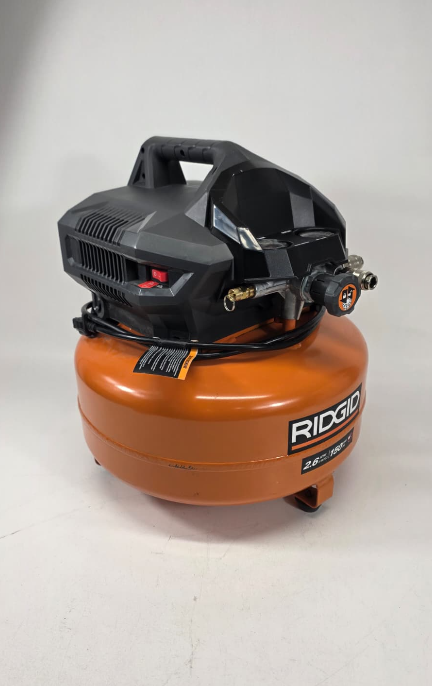 RIDGID 6 Gal. 150 PSI Portable Electric Oil-Free Jobsite Pancake Air Compressor with Dual Pressure Gauges and 2-Quick Couplers
