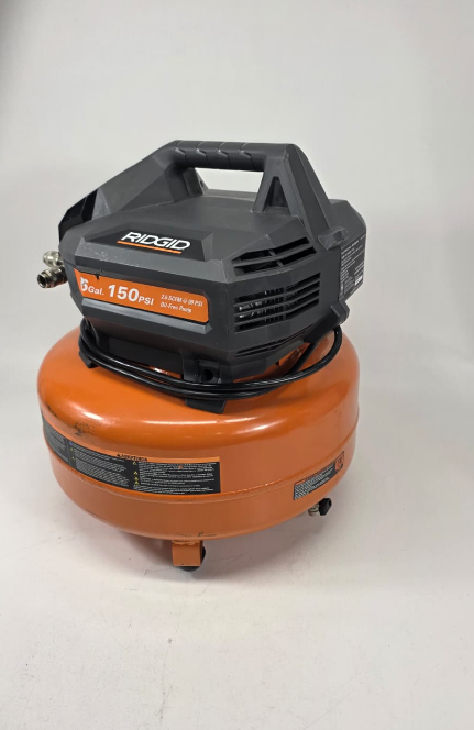 RIDGID 6 Gal. 150 PSI Portable Electric Oil-Free Jobsite Pancake Air Compressor with Dual Pressure Gauges and 2-Quick Couplers
