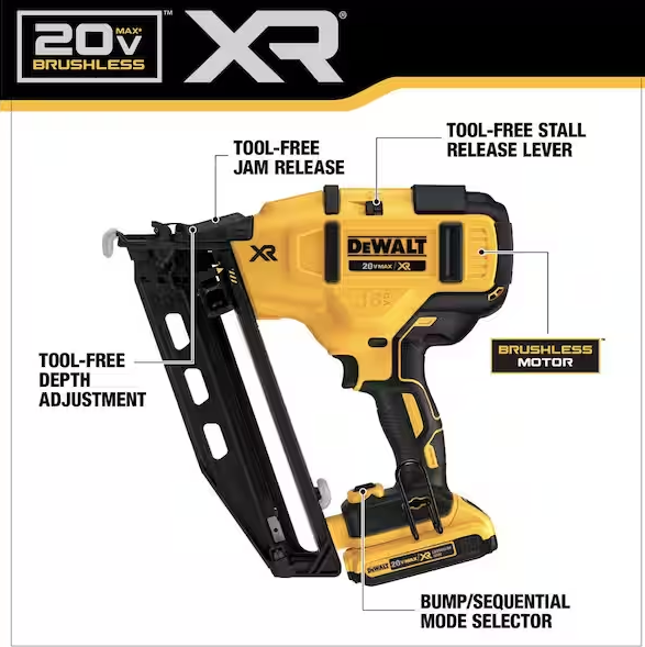 DEWALT 20V MAX XR 16-Gauge Electric Cordless Angled Finishing Nailer Kit