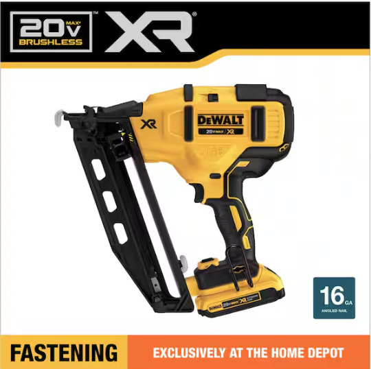DEWALT 20V MAX XR 16-Gauge Electric Cordless Angled Finishing Nailer Kit