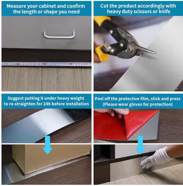 102 in. W x 4 in. H Stainless Steel Nickel Toe Kick Baseboard Plate for Bottom of Door, Kitchen Island, Cabinet