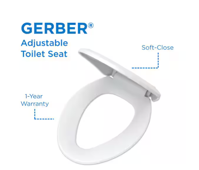 Elongated Soft Close Toilet Seat in White, Heavy-Duty Fade-Resistant Plastic