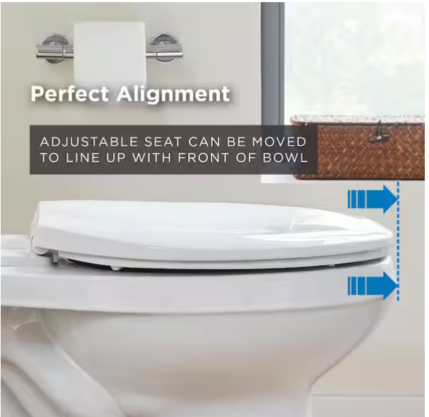 Elongated Soft Close Toilet Seat in White, Heavy-Duty Fade-Resistant Plastic