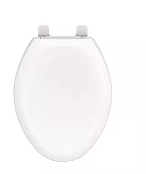 Elongated Soft Close Toilet Seat in White, Heavy-Duty Fade-Resistant Plastic