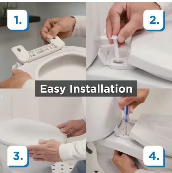 Elongated Soft Close Toilet Seat in White, Heavy-Duty Fade-Resistant Plastic
