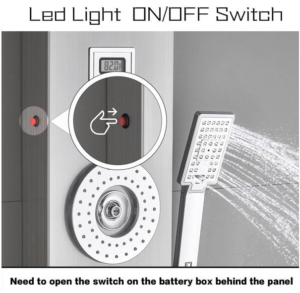 ELLO&ALLO 52 in. 6-Jet Shower Tower Panel System with LED Rainfall Waterfall Shower Head and Tub Spout in Brushed Nicke
