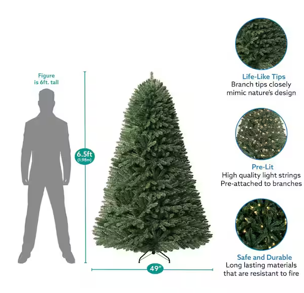 HOMESTOCK 6.5 ft. Spruce Prelit Artificial Christmas Tree with Foot Pedal, 1197 Branch Tips, 450 Warm Lights and Metal Stand