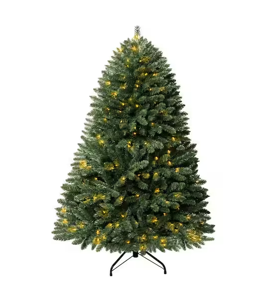 HOMESTOCK 6.5 ft. Spruce Prelit Artificial Christmas Tree with Foot Pedal, 1197 Branch Tips, 450 Warm Lights and Metal Stand