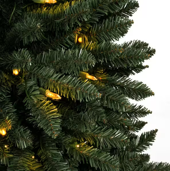 HOMESTOCK 6.5 ft. Spruce Prelit Artificial Christmas Tree with Foot Pedal, 1197 Branch Tips, 450 Warm Lights and Metal Stand