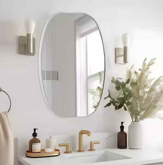 LuxHomez 20 in. W x 30 in. H Modern Oval Aluminum Frame Silver Wall Mirror (Screws Included)