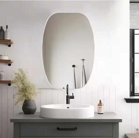LuxHomez 20 in. W x 30 in. H Modern Oval Aluminum Frame Silver Wall Mirror (Screws Included)