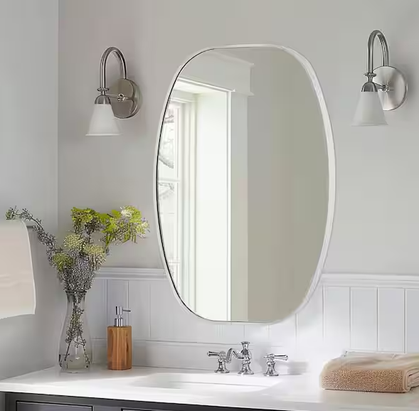 LuxHomez 20 in. W x 30 in. H Modern Oval Aluminum Frame Silver Wall Mirror (Screws Included)