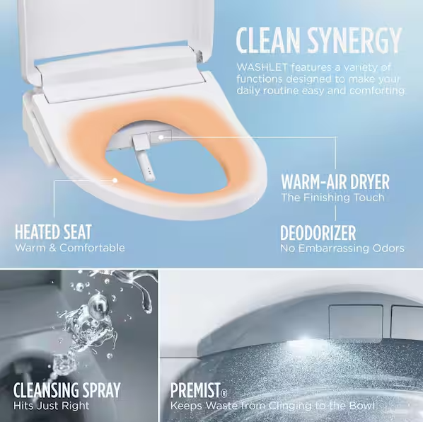 TOTO KS6 Washlet Electric Heated Bidet Seat for Elongated Toilet in Cotton White