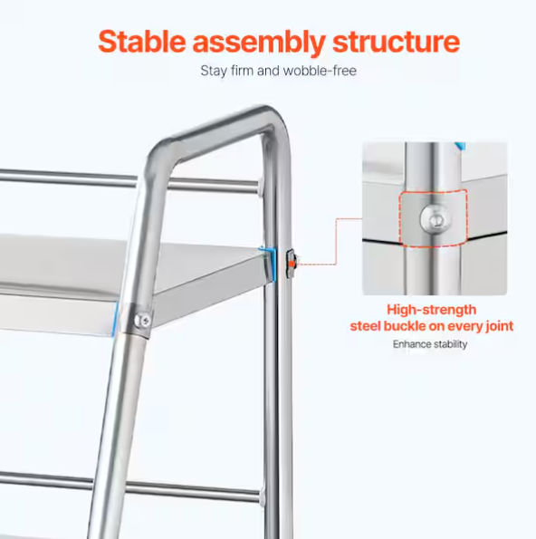 Service Cart, 3 Layers Stainless Steel Utility Rolling Cart, Medical Cart with Drawer, Dental Utility Cart, Wheels