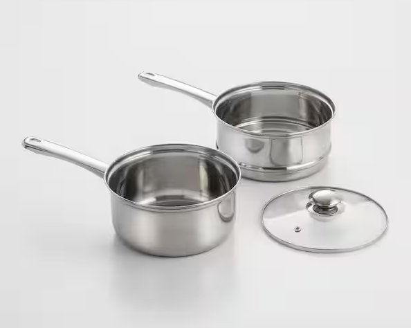 ExcelSteel 3-Piece 2.5 Qt Stainless Steel Double Boiler with Lid