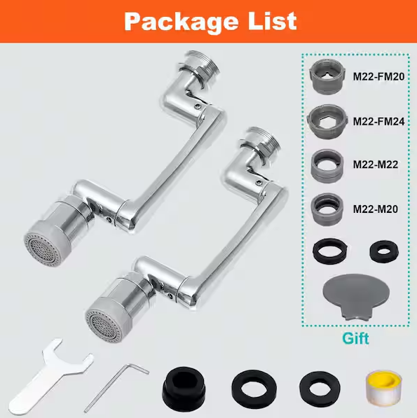 Numhew 2-Pack 1440° Sink Faucet Extender, 1.3 in. H x 3.7 in. W x 1.45 in. D Rotatable Faucet Aerator, Swivel Water Attachment