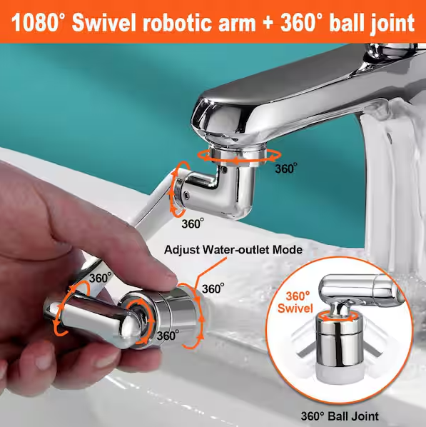 Numhew 2-Pack 1440° Sink Faucet Extender, 1.3 in. H x 3.7 in. W x 1.45 in. D Rotatable Faucet Aerator, Swivel Water Attachment