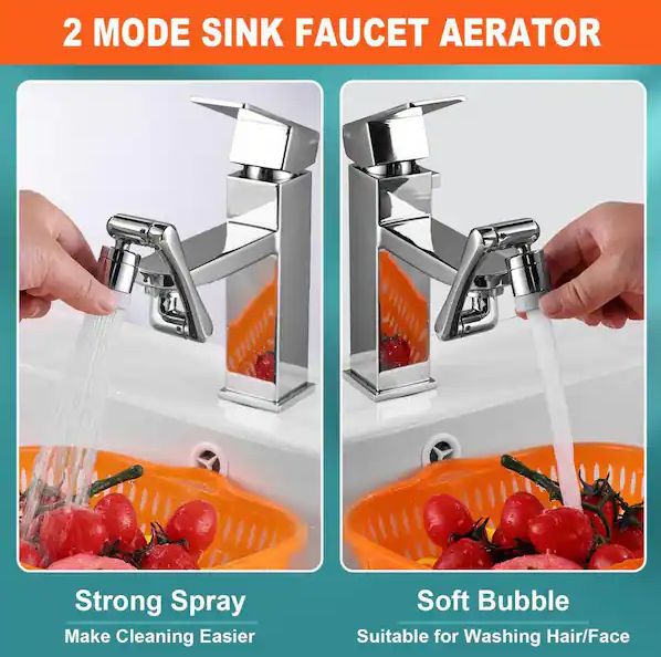 Numhew 2-Pack 1440° Sink Faucet Extender, 1.3 in. H x 3.7 in. W x 1.45 in. D Rotatable Faucet Aerator, Swivel Water Attachment