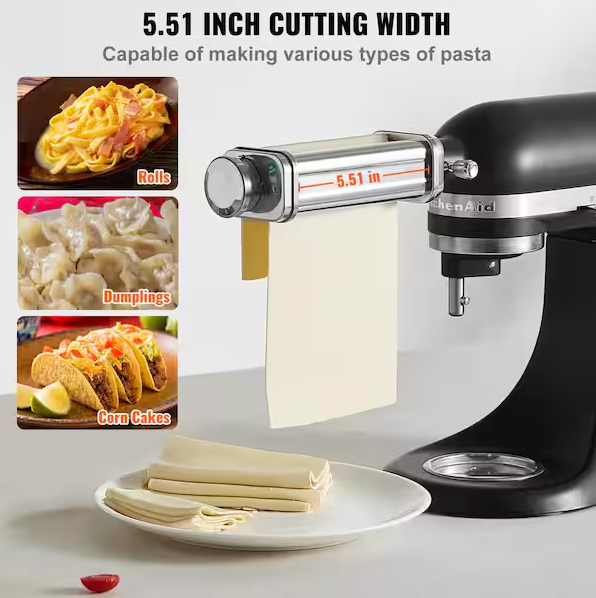 VEVOR Stainless Steel Pasta Roller Cutter Attachment KitchenAid Stand Mixer 8 Adjustable Thickness Knob Pasta Maker (1-Pieces)