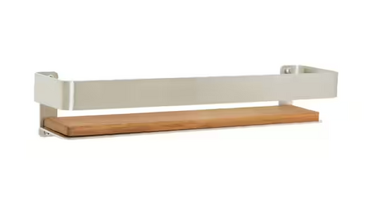 SEACHROME 18 in. x 4 in. Rectangular Shower Shelf with Rail in Satin and Natural Teak Wood Insert