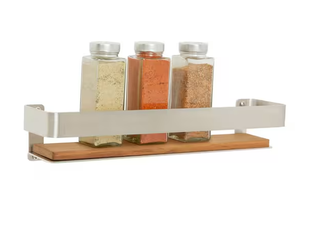 SEACHROME 18 in. x 4 in. Rectangular Shower Shelf with Rail in Satin and Natural Teak Wood Insert