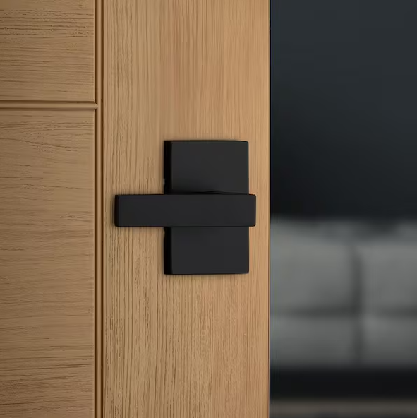 Kwikset Singapore Matte Black Rectangular Straight Bed/Bath Door Handle